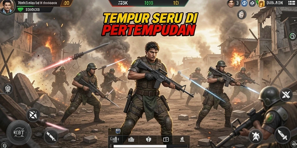 Screenshot gameplay 73K menunjukkan aksi menarik di medan tempur.
