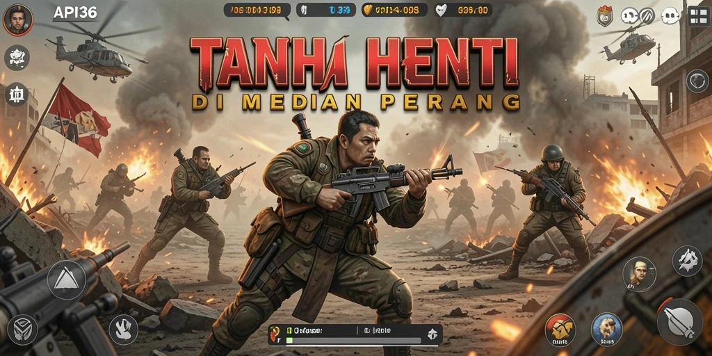 Tampilan aksi seru dalam game Battle Royale API36 dengan pemain berjuang untuk bertahan.