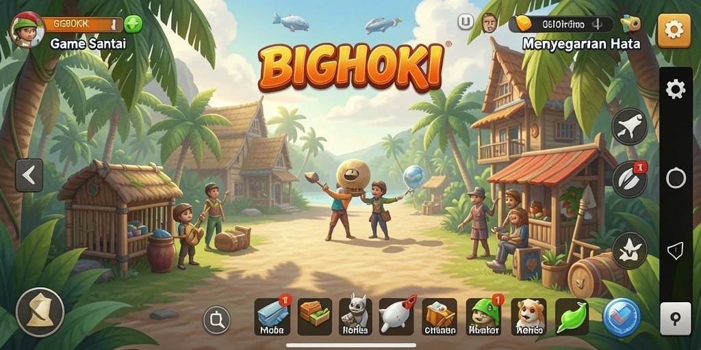 Screenshot gameplay BIGHOKI yang penuh warna dan interaktif.