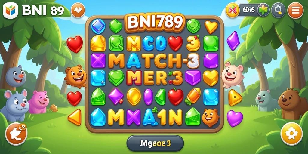 Tampilan screenshot utama BNI789 menampilkan gameplay seru Match-3.