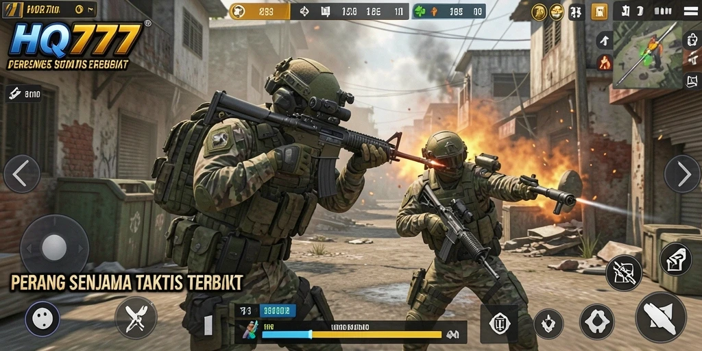 Tampilan gameplay HQ777 yang mendebarkan di medan perang.