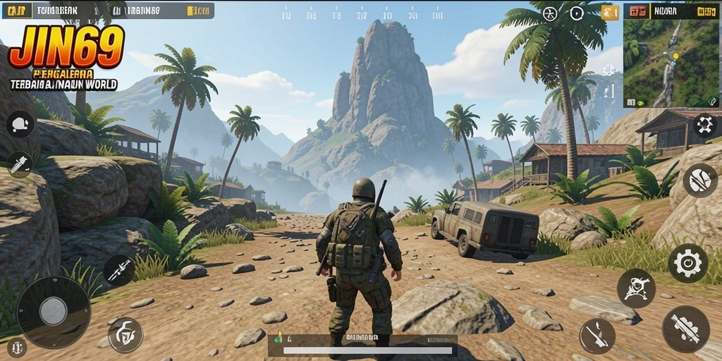 Screenshot menunjukkan gameplay dinamis dan eksplorasi mendalam di dunia JIN69.
