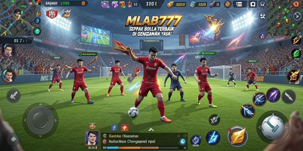 Screenshot <strong>MLBB777</strong> menampilkan aksi seru di lapangan sepak bola.
