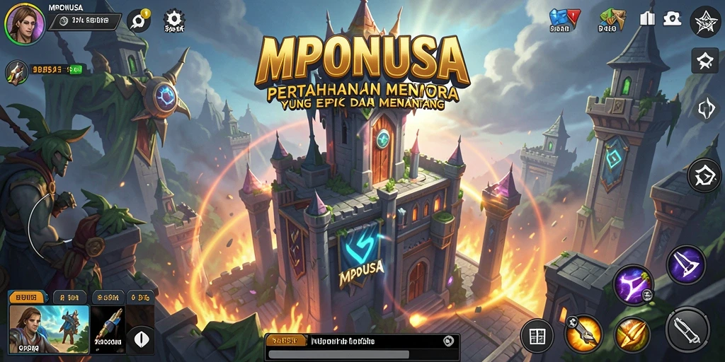 Tampilan gameplay MPONUSA menampilkan pertahanan menara yang intens dan seru.