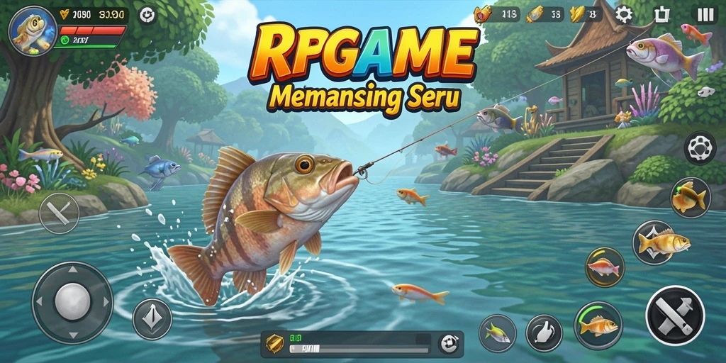 Screenshot RPGAME menunjukkan gameplay memancing yang menarik dan seru.