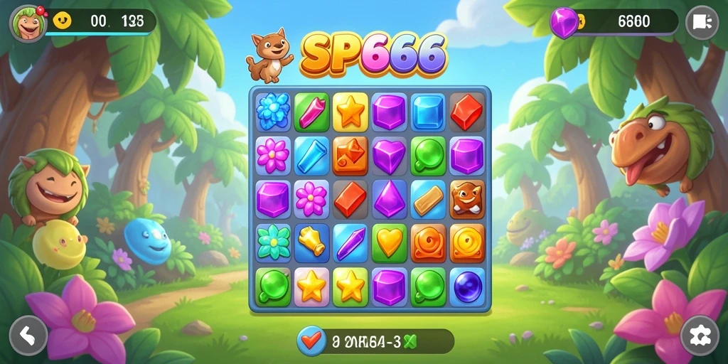 Tampilan gameplay SP666 yang memukau dengan blok berwarna-warni.