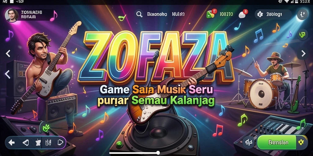 Screenshot ZOFAZA menampilkan gameplay seru dengan musik yang mendebarkan.